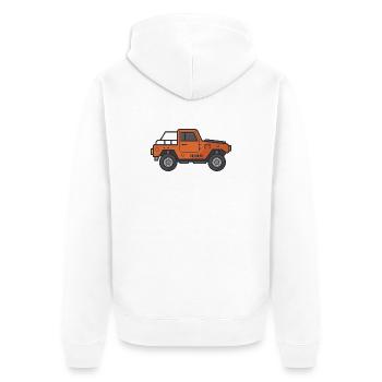 Jeep-Karikatur - Unisex Premium Bio Zip Hoodie - Weiß - Hinten - Thijin (182cm)