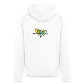 Famille colorée de perruches ondulées sur la branche - Veste à capuche bio Premium Unisexe - blanc - Dos - Thijin (182cm)