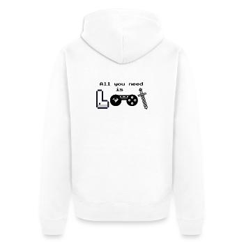 Pixel Logo Gaming "All you need is loot" - Unisex Premium Bio Zip Hoodie - Weiß - Hinten - Thijin (182cm)