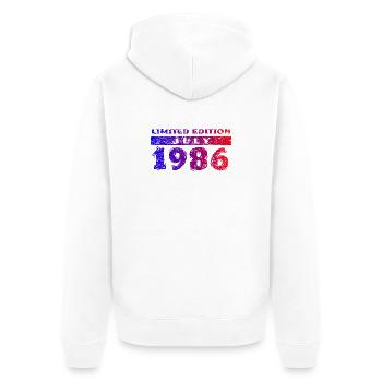 40e anniversaire Édition Limitée 07/1986 - Veste à capuche bio Premium Unisexe - blanc - Dos - Thijin (182cm)