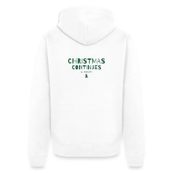 Christmas Continues – AI Escaped - Weihnachtshumor - Unisex Premium Bio Zip Hoodie - Weiß - Hinten - Thijin (182cm)