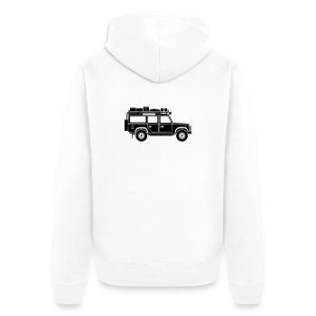 Defender D110 Expedition - Unisex Premium Bio Zip Hoodie - Weiß - Hinten - Thijin (182cm)