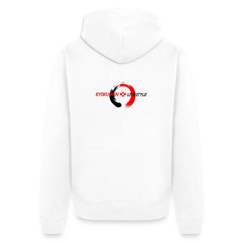 enso zen circle red black Kyokushin lifestyle - Unisex Premium Organic Zip Hoodie - white - Back - Thijin (182cm)