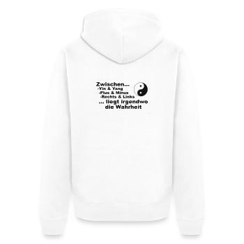 Zwischen Yin & Yang.... - Unisex Premium Bio Zip Hoodie - Weiß - Hinten - Thijin (182cm)