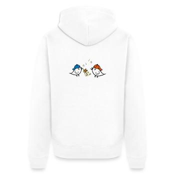 Frühling, Spatzen - Unisex Premium Bio Zip Hoodie - Weiß - Hinten - Thijin (182cm)