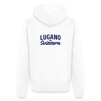 Lugano Svizzera Script Design - Unisex Premium Organic Zip Hoodie - white - Back - Thijin (182cm)