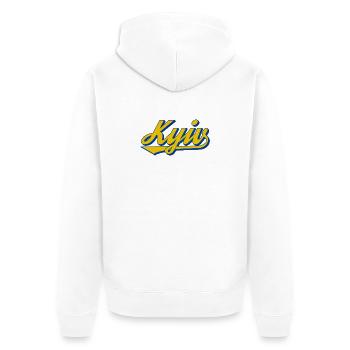 Kyiv Schriftzug Retro Look - Unisex Premium Bio Zip Hoodie - Weiß - Hinten - Thijin (182cm)