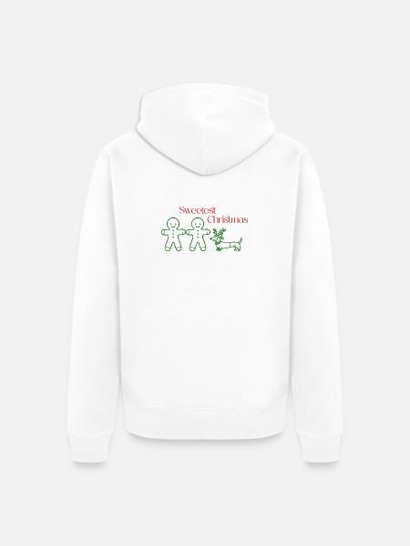 Christmas – Minimal Gingerbread & Dachshund (Green) - Unisex Premium Organic Zip Hoodie - white