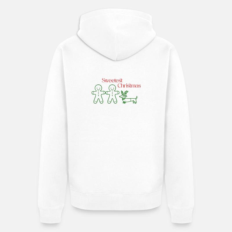 Christmas – Minimal Gingerbread & Dackel (Green) - Unisex Premium Bio Zip Hoodie - Weiß