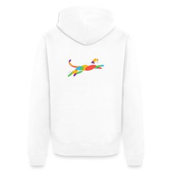Bunte Katze in Bewegung – Abstraktes Design - Unisex Premium Bio Zip Hoodie - Weiß - Hinten - Thijin (182cm)