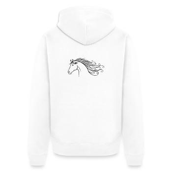 Cheval de cheval de cheval à silhouette minimaliste - Veste à capuche bio Premium Unisexe - blanc - Dos - Thijin (182cm)