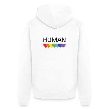 LGBTQ-Pride-Monat – Wir sind alle Menschen - Unisex Premium Bio Zip Hoodie - Weiß - Hinten - Thijin (182cm)