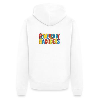 Powered-by-bad-ideas - Unisex Premium Bio Zip Hoodie - Weiß - Hinten - Thijin (182cm)