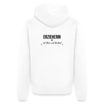 Erzieherin mit Herz und Verstand Geschenk  - Unisex Premium Bio Zip Hoodie - Weiß - Hinten - Thijin (182cm)
