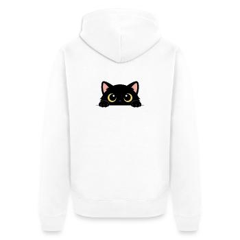 Neugierige schwarze Katze – niedliche gelbe Augen - Unisex Premium Bio Zip Hoodie - Weiß - Hinten - Thijin (182cm)