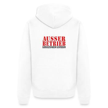 Ausser Betrieb Pause Feierabend Lustiger Spruch - Unisex Premium Bio Zip Hoodie - Weiß - Hinten - Thijin (182cm)