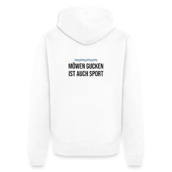 Möwen gucken ist auch Sport – Nordsee - Unisex Premium Bio Zip Hoodie - Weiß - Hinten - Thijin (182cm)