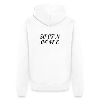 Frankfurter Koordinaten Frankfurt am Main - Unisex Premium Bio Zip Hoodie - Weiß - Hinten - Thijin (182cm)