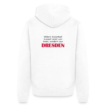 wahre Schönheit - DRESDEN - Unisex Premium Bio Zip Hoodie - Weiß - Hinten - Thijin (182cm)