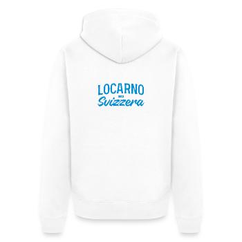 Locarno Blau Handlettering Schweiz - Unisex Premium Bio Zip Hoodie - Weiß - Hinten - Thijin (182cm)