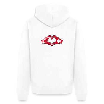 Turquie Suisse Drapeau Mains Coeur Forme Utilisé - Veste à capuche bio Premium Unisexe - blanc - Dos - Thijin (182cm)