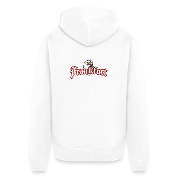 Frankfurt mit Adler und Grunge Effekt - Unisex Premium Bio Zip Hoodie - Weiß - Hinten - Thijin (182cm)
