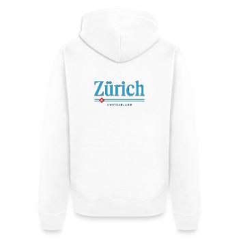Zurich Blue Stripe Logo - Unisex Premium Organic Zip Hoodie - white - Back - Thijin (182cm)