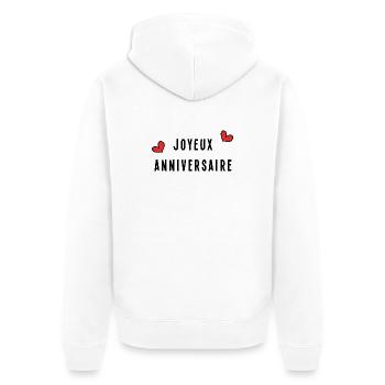 HAPPY BIRTHDAY. HAPPY BIRTHDAY. ANNIVERSARY. - Unisex Premium Organic Zip Hoodie - white - Back - Thijin (182cm)