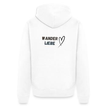 Schriftzug Wanderliebe und Herz, schlicht - Unisex Premium Bio Zip Hoodie - Weiß - Hinten - Thijin (182cm)