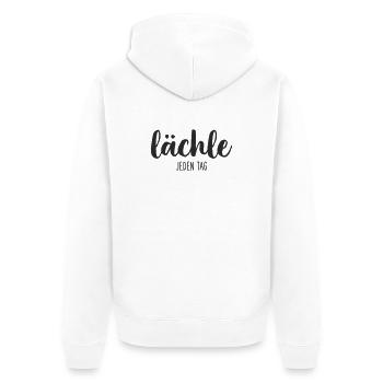 lächle JEDEN TAG - Unisex Premium Bio Zip Hoodie - Weiß - Hinten - Thijin (182cm)