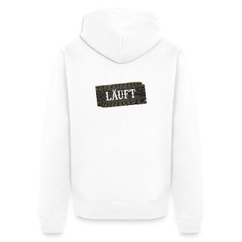 Läuft – minimalistisches Handwerker Statement - Unisex Premium Bio Zip Hoodie - Weiß - Hinten - Thijin (182cm)