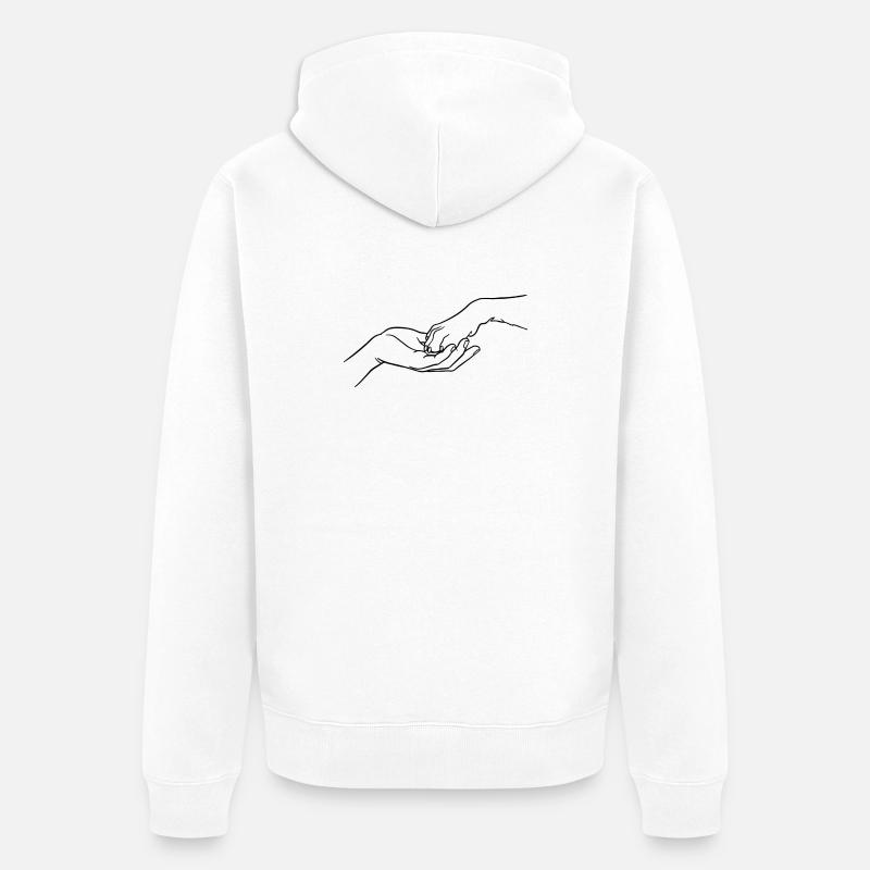 « Éternellement connectés » (patte en main) - Veste à capuche bio Premium Unisexe - blanc