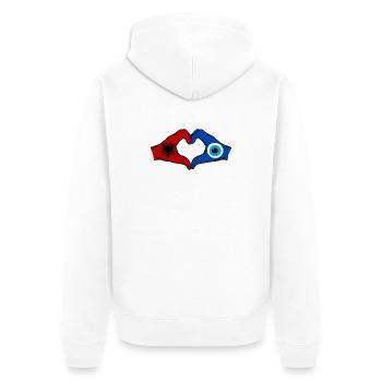 Drapeau Nazar d’Albanie Mains en forme de cœur - Veste à capuche bio Premium Unisexe - blanc - Dos - Thijin (182cm)