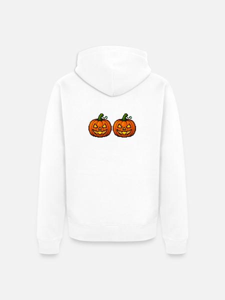 Pixel Halloween Kürbisse Paar - Unisex Premium Bio Zip Hoodie - Weiß