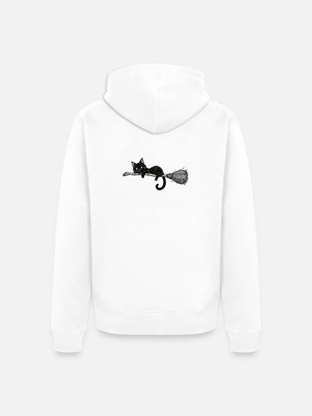 Schwarze Katze auf dem Besen - Unisex Premium Bio Zip Hoodie - Weiß