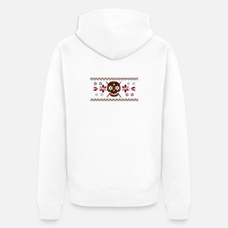 Skull Muster im Norweger Stil - Unisex Premium Bio Zip Hoodie - Weiß