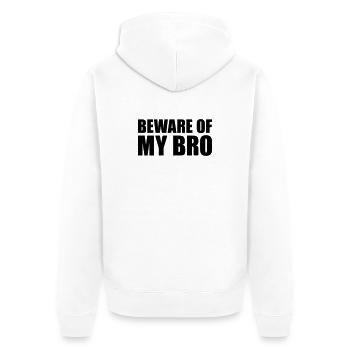 Beware of my bro - Unisex Premium Bio Zip Hoodie - Weiß - Hinten - Thijin (182cm)