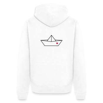 Boot Papier Schiff Herz I Hafen Liebe Geschenk - Unisex Premium Bio Zip Hoodie - Weiß - Hinten - Thijin (182cm)