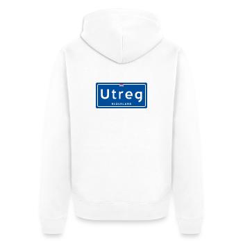 Ortsschild Utreg (Utrecht) - Unisex Premium Bio Zip Hoodie - Weiß - Hinten - Thijin (182cm)