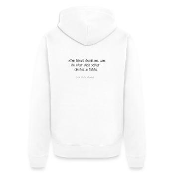 denkst fühlst 3 - Unisex Premium Bio Zip Hoodie - Weiß - Hinten - Thijin (182cm)