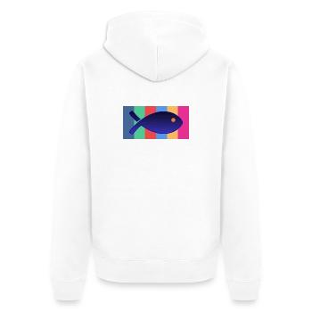 Fisch - Unisex Premium Bio Zip Hoodie - Weiß - Hinten - Thijin (182cm)