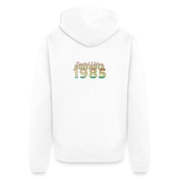 40e anniversaire Édition Limitée (SCR) 11/1985 - Veste à capuche bio Premium Unisexe - blanc - Dos - Thijin (182cm)