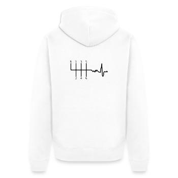 Gangschaltung mit Herzschlag - Unisex Premium Bio Zip Hoodie - Weiß - Hinten - Thijin (182cm)