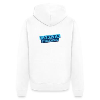 Farsta Stockholm Blaue Typografie-Layout - Unisex Premium Bio Zip Hoodie - Weiß - Hinten - Thijin (182cm)