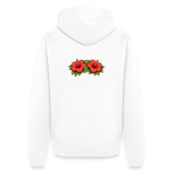 Doppel Hibiskus Tropen Muster - Unisex Premium Bio Zip Hoodie - Weiß - Hinten - Thijin (182cm)