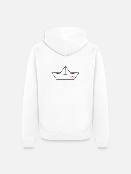 Origami Papierboot mit Unendlichkeitszeichen - Unisex Premium Bio Zip Hoodie - Weiß