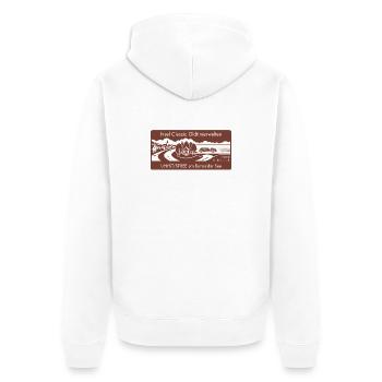 Insel Classic Oldtimerwelten Uhyst Spree Lausitz  - Unisex Premium Bio Zip Hoodie - Weiß - Hinten - Thijin (182cm)