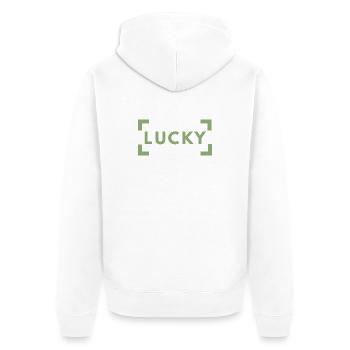 Lucky Typography Green Minimalist - Unisex Premium Bio Zip Hoodie - Weiß - Hinten - Thijin (182cm)