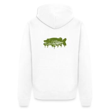 Hecht Tropfen Silhouette - Unisex Premium Bio Zip Hoodie - Weiß - Hinten - Thijin (182cm)