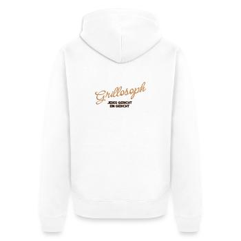 Grillosoph – Jedes Gericht ein Gedicht - Unisex Premium Bio Zip Hoodie - Weiß - Hinten - Thijin (182cm)